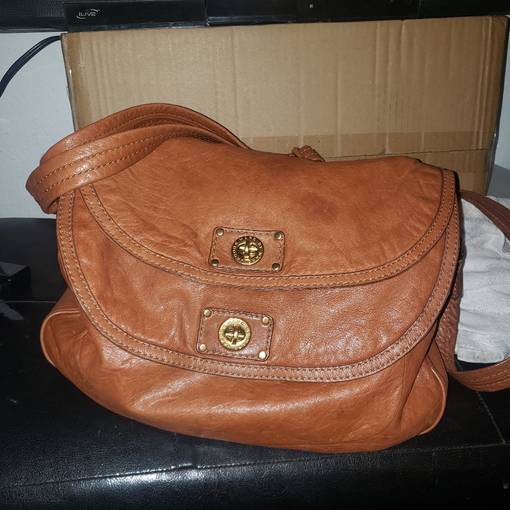 Marc Jacobs Cognac Leather Hobo Bag with Gold Hardware